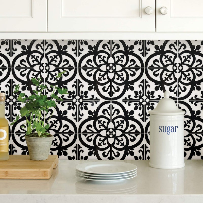 InHome NH2956 Avignon Peel & Stick Backsplash Tiles, Black - Image 2